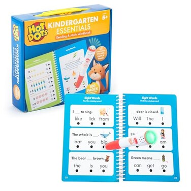 Educational Insights Hot Dots Kindergarten Essentials Reading Math Workbook Kindergarten Workbooks with Interactive Pen Homeschool Learning Books Build Reading Fluency and Math Skills Ages 5