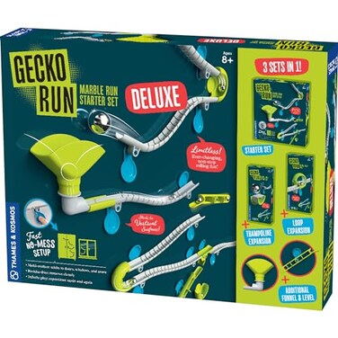 Thames & Gecko Run Marble Run Deluxe Starter Set by Thames Kosmos Vertical Marble Run wFlexible Tracks Loop Trampoline Tricks Fast NoMess Setup ResidueFree NanoAdhesive Pads for Creative Play