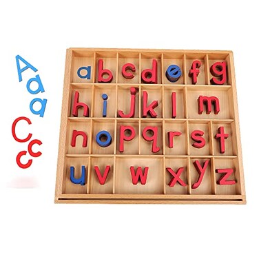 JE JOUE Montessori Letter Work Learning Materials Wooden Small moveable Alphabet Language Objects with Box Red Blue