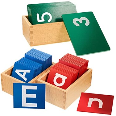 Henoyso 3 Sets Sandpaper Letters with Boxes Lower and Capital Case Sandpaper Sensory Tactile Letters Recognize Alphabet for Phonics Learning LetterNumberBright