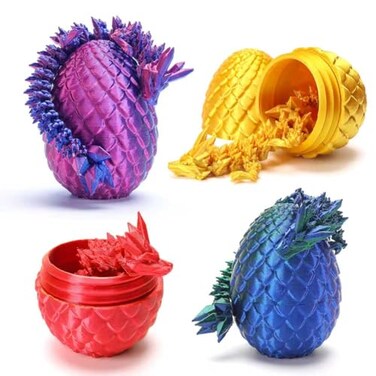 podafu 4 Pcs Mini 3D Printed Dragon Eggs with Crystal Dragon Inside Easter Egg fillers Easter Gifts for for Chrismas Thanks Giving Valentines Day Easter BithdayWithout Keychain