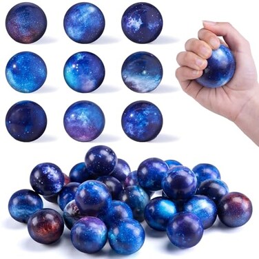LovesTown Galaxy Stress Balls Bulk 50PCS Foam Squeeze Balls 2 inch for Stress Relief Outer Space Astronaut Party Class Reward
