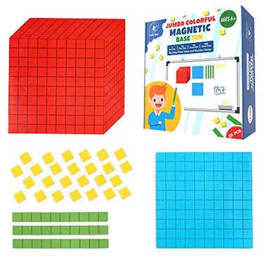 Simply magic 131 PCS Jumbo Magnetic Base Ten Blocks for Math Place Value Blocks Base 10 Math Manipulatives K3 Number Blocks Math Counters for Kids Math Cubes Counting Blocks Kindergarten 1st 2nd 3rd G
