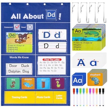 Meetory Alphabet Learning Pocket Chart Alphabet Wall Chart ABC Flash Cards Learning Material Handwriting Practice Letter Tracing Homeschool Preschool Kindergarten Learning Activities Must Haves