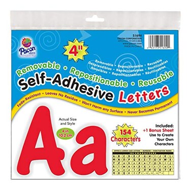 Pacon Reusable SelfAdhesive Vinyl Letters Numbers Cheery Font 4 Red