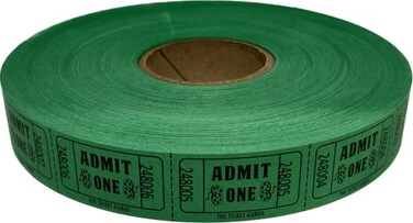 The Ticket Gurus2000 Green Admit One Single Roll Consecutively Numbered Raffle Tickets