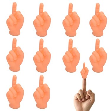 Gaprumi Tiny Hands for Fingers 10 Pcs Cute Mini Hand Puppet Middle Finger Sign Premium Rubber