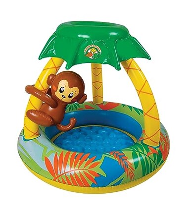 Poolmaster LearntoSwim Go Bananas Monkey Inflatable Kiddie Pool With Canopy