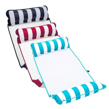Aqua LEISURE Aqua Monterey Hammock Pool Float Three Pack Light Blue Navy BurgundyWhite Stripe 3Pack