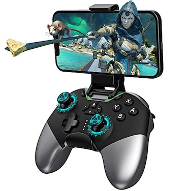 aghi Bluetooth Controller for SwitchPCiPhoneAndroidApple Arcade MFi GamesTVSteam Hall Effect Joysticks Wireless Game Controller Gamepad withPhone ClipLock SpeedMacro6Axis GyroDual MotorsTurbo