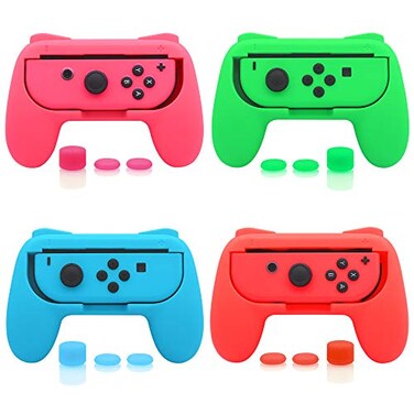 FASTSNAIL 4 Pack Grips Kit Compatible with Nintendo Switch for Joy Con WearResistant Grip Controller for Joy con OLED Model with 12 Thumb Grip