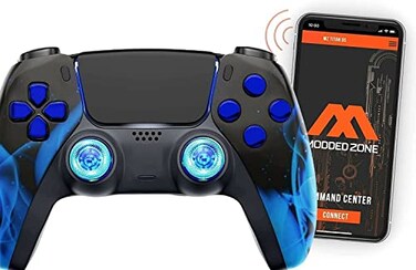 MODDEDZONE Custom Rapid Fire Anti Recoil Macros MODDED Wireless Controller for PS5 PC Unique Smart Mods for ps5 controller controlled by the APP Best for FPS Games Enhanced Gaming Experience Blue Fire