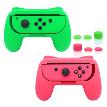 FASTSNAIL Grips Compatible with Nintendo Switch for Joy Con OLED Model for Joycon WearResistant Handle Kit Compatible with Joy Cons Controllers 2 PackGreen and Pink