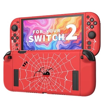 JEMDO Textured Grip Protective Case Compatible with Nintendo Switch 2 2025 Only Spider Web Design Red Matte Shockproof TPU Shell with AntiSlip Handles Ergonomic Comfort Slim Back Cover