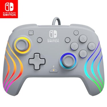 PDP Afterglow Wave Wired RGB Gaming Controller Officially Licensed for Nintendo Switch Switch Lite Switch OLED Model Nintendo Switch 2 Customizable Lighting RBG Gray
