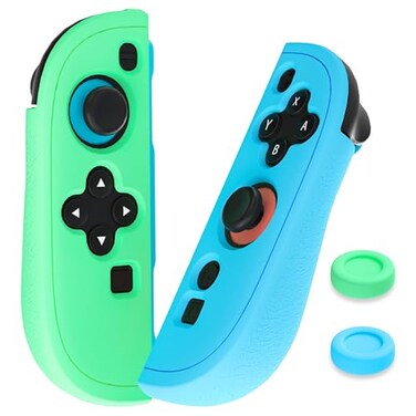 FUNDIARY BlueGreen Grips Cover Compatible with Nintendo Switch 2 Controller Silicone Grip Accessories for Switch 2 Controllers with Ergonomic and AntiSlip Design Controller Grip and 2 Thumb Caps