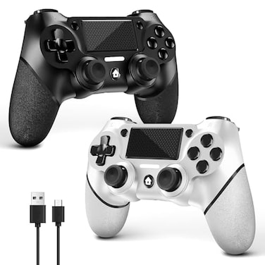 AceGamer 2 Pack for PS4 Controller Wireless Controller for PS4ProSlimPC with NonSlip Grip of Both Sides and USBC Cable Black and White