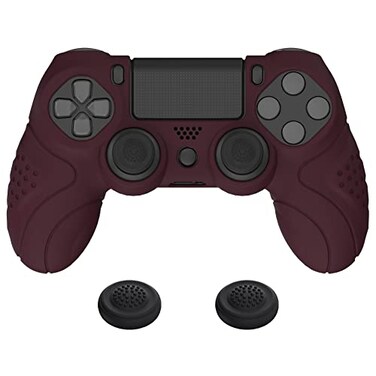 playvital PlayVital Guardian Edition Wine Red Ergonomic Soft AntiSlip Controller Silicone Case Cover for ps4 Rubber Protector Skin with Joystick Caps for ps4 SlimPro Controller