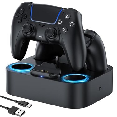 LVFAN PS5 Controller Charger Station Fast Charging Dock for PlayStation 5 Controllers Dual Controller Charging Stand Replacement for DualSense DualSense Edge Black