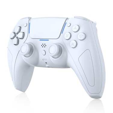 JDDWIN LED Wireless Gaming Controller for PS5PCAndroidIOSMACSteam DeckHall Effect Bluetooth 35mm Audio Jack Dual Vibration 6Axis Motion Contro Gamepad with Speaker White