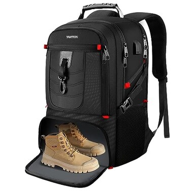 YAMTION 184in Men Laptop Backpack with Shoe Compartment for Gym Hiking BusinessLarge Carry On Travel Bag with PC CompartmentWaterproof College Bookbag School Backpack for WomenBlack