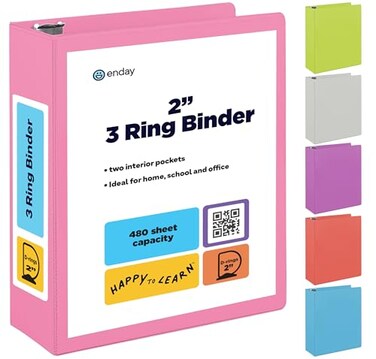 Enday 2 Inch 3 Ring Binder 2 Pink Slant DRing 2 in Binder Clear View Cover with 2 Inside Pockets Heavy Duty Colored School Supplies Office and Home Binders By