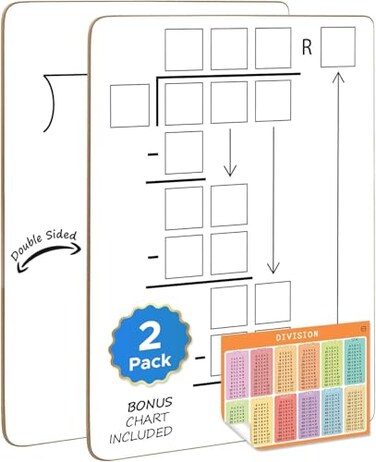 Scribbledo 2 Pack Dry Erase Division White Board 9 x 12 Inch Small Lapboard l Durable Portable Double Sided Math Practice Whiteboard for Kids Students Classroom and Home