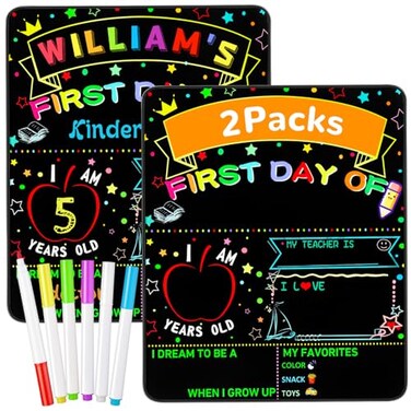 multiwins 2 Packs First and Last Day of School Board Signs with 6 Colorful Liquid Chalk Markers 12 X 10 DoubleSided Back to School Supplies for Kindergarten Preschool