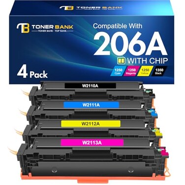 Toner Bank 206A Toner Cartridges 4 Pack M283fdw M283cdw Set Compatible Replacement for HP 206A 206X Color LaserJet Pro MFP M255dw M255nw M283 M255 Printer High Yield Ink with Chip Black Cyan Yellow Ma