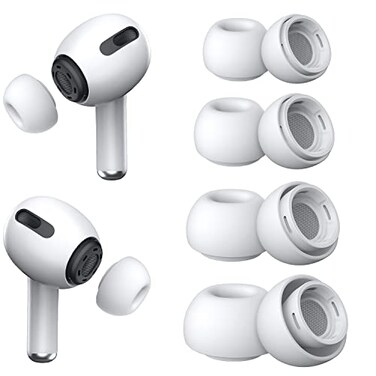 YUWAKAYI 4 Pairs Replacement Ear Tips for AirPods Pro and AirPods Pro 2 with Noise Reduction Hole Silicone Ear Tips for AirPods Pro with Portable Storage Box and Fit in The Charging CaseXSSML