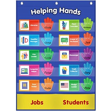 abcxgood ABCxGOOD Helping Hands Pocket ChartClassroom Jobs and Management Pocket Chart Preschool Classroom Must Haves Supplies Great for Classroom Homeschool Blue 29205