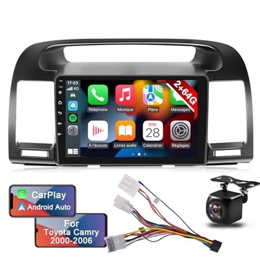 EKAT Android 13 Car Stereo for Toyota Camry 2000 2001 2002 2003 2004 2005 2006 9inch Touchscreen Radio with Carplay Android Auto HiFi Mirror LinkBackup Camera and Mic 264G