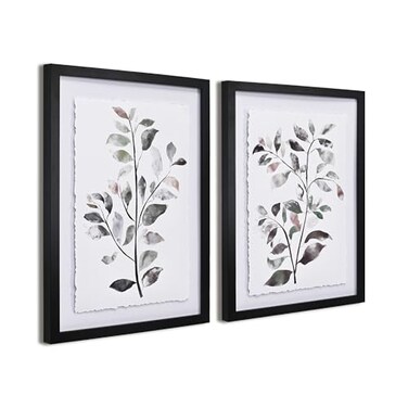 ArtbyHannah Framed Botanical Bathroom Wall Art Decor 12x16 Inch Sage Green Blush Leaf Pictures with Torn Edge 3D Effect Moisture Proof Artwork Prints for Bedroom Kitchen Living Room 2 Pack