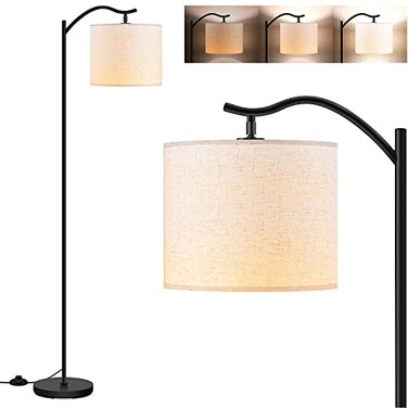 BoostArea Floor Lamp for Living RoomLED Arched Floor LampsModern Standing Lamp with Beige Linen ShadeFootswitchMid Century Floor Lamp for BedroomsStudy RoomOfficeBulb Not Incl