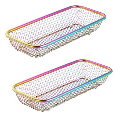 BYEGOU Silverware Drawer Organizer Rainbow Mesh Kitchen Drawer Organizers Iridescent Stackable Storage Basket Metal Utensil Holder for Flatware 125x5x25 Pack of 2
