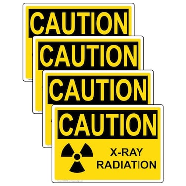 ComplianceSigns com CAUTION XRay Radiation OSHA Safety Label Decal 5x35 in 4Pack Vinyl for Medical Facility Hazmat
