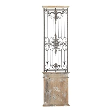 Deco 79 Wood Scroll Home Wall Decor Distressed Door Inspired Ornamental Panel Wall Sculpture with Black Metal Wire Details Wall Art 20 x 3 x 71 Brown