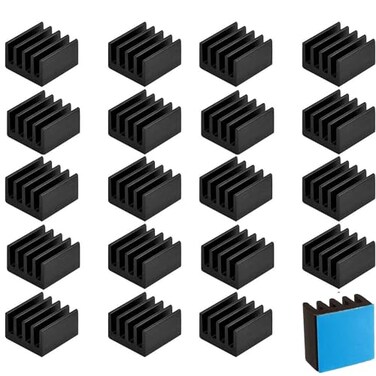 Easycargo 20pcs 9mm Small mini Heatsink Kit 9x9x5mm 3M 8810 Thermal Conductive Adhesive Tape mini Cooler Aluminum Heat Sink for Cooling VRM GPU Stepper Driver MOSFET VRam Regulators 9mmx9mmx5mm