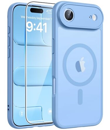 FNTCASE for iPhone Air Case Compatible with Magsafe Translucent Matte Cases with Full Camera Protection Screen Protector Military Grade Shockproof Protective Phone Cover Light Blue