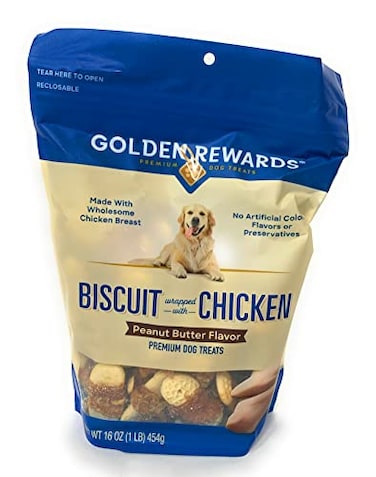 Golden Rewards Peanut Butter Flavored Biscuits Wrapped with Chicken for Dogs Made with Real Chicken Breast 16 Oz