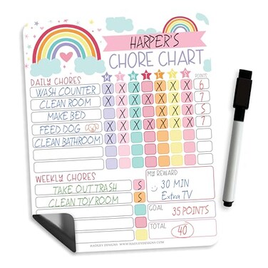Hadley Designs Magnetic Chore Chart for Kids Reward Chart for Kids Dry Erase Responsibility Board for Children at Home Fridge Behavior Tracker for Daily Weekly Tasks Rainbow Toddler Chore Board