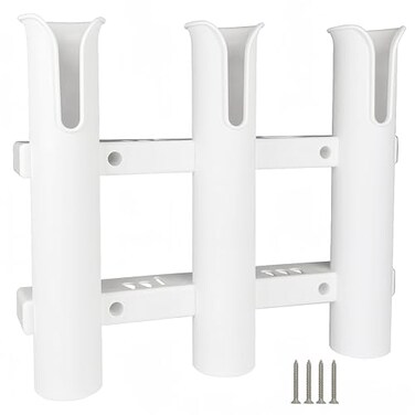 HiUmi Wall Mounted Fishing Rod Holders Tubes Links Fishing Rod Holder Rack Rests 3PoleWhite