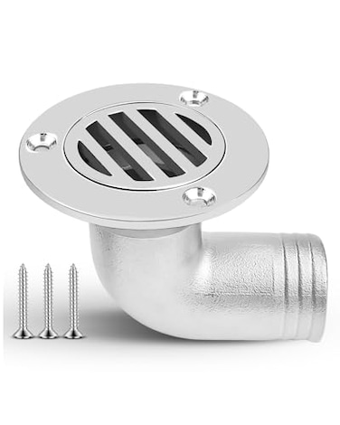 HZSIFU Boat Deck Floor Drain 112 Inch 38mm 90 Degree Marine 316 Stainless Steel Heavy Duty Thru Hull Drainage Scupper Cover with Screws and Installation Tools