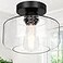 Lynnoland Industrial Semi Flush Mount Ceiling Light 800 Lumen LED Bulb Included Seeded Glass Shade Farmhouse Light Fixture for Hallway Corridor Kitchen Bathroom Bedroom Passway