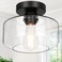 Lynnoland Industrial Semi Flush Mount Ceiling Light 800 Lumen LED Bulb Included Seeded Glass Shade Farmhouse Light Fixture for Hallway Corridor Kitchen Bathroom Bedroom Passway