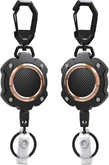 LIUGX 2 Pack Retractable Keychain Heavy Duty Carabiner Key Chains 10000 Rebound Impact Resistance ID Badge Reels with 315 Wire Rope and Key Ring Up to 8oz Aluminum Ring Carbon FiberTexture