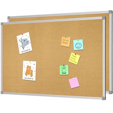 Lockways Cork Board Bulletin Board 2 Pack Double Sided Corkboard 36 x 24 WallMounted Silver Aluminum Message Presentation Notice Board 3 x 2 Feet