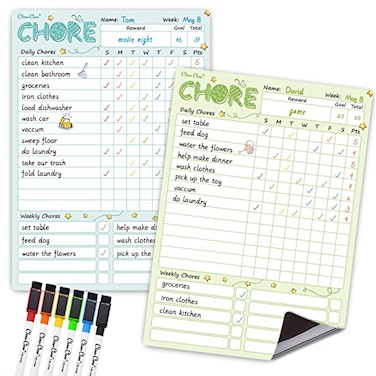 Clever Clean Magnetic Dry Erase Chore Chart 85x12 Behavior Responsibility Chore Board for Kids Teenagers 6 Extra Fine Point Markers Included Shipped Flat 2 Pcs Blue Green