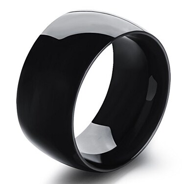Fashion Month Mens 12mm Classic Black Titanium Stainless Steel Ring Wedding Engagement Domed High Polished Band Size 11