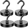 MIKEDE Magnetic Hooks 150LB Super Strong Magnet Hooks Heavy Duty for Cruise Essentials Black Neodymium Earth Magnets with Hook for Hanging Magnetic Metal Hanger for Fridge Toolbox 4 Pack
